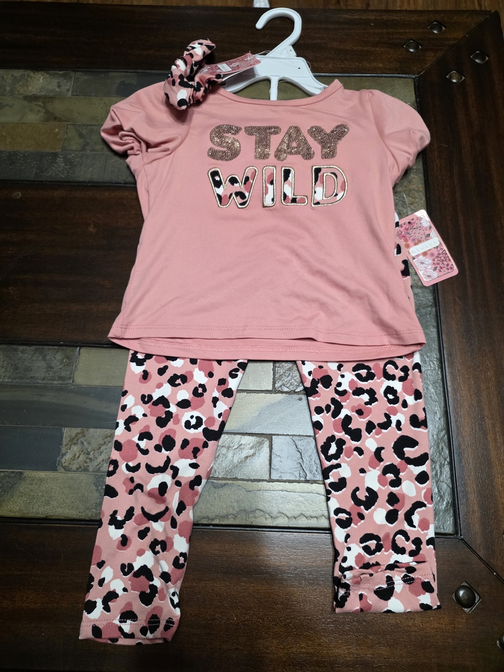 btween Pink 'Stay Wild' Leopard Print Kids Pajama Set